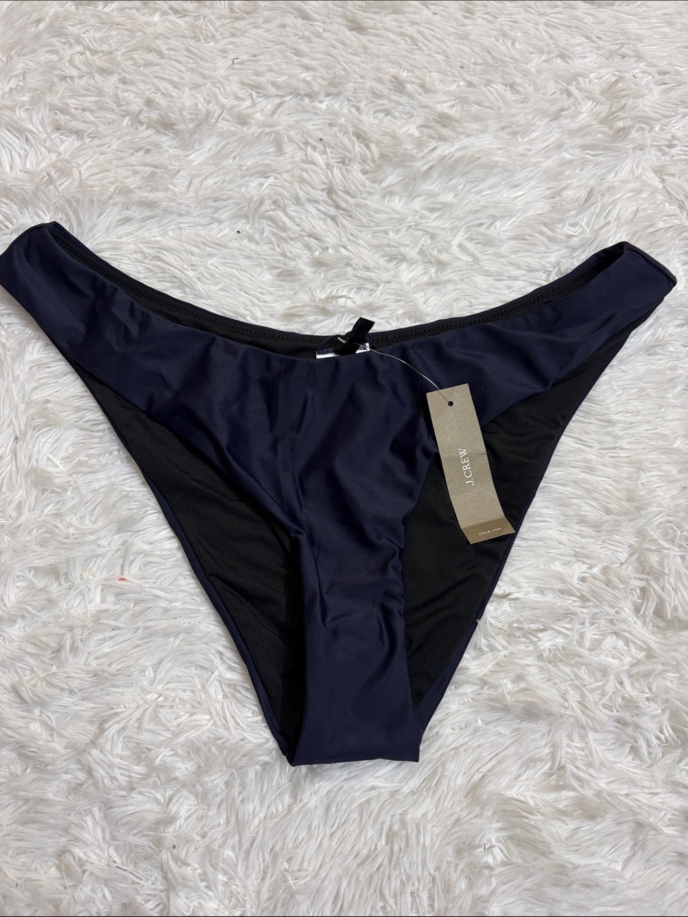 NWT J. Crew Navy Blue Curved Waist Cheeky Bikini Swim Bottoms Size M